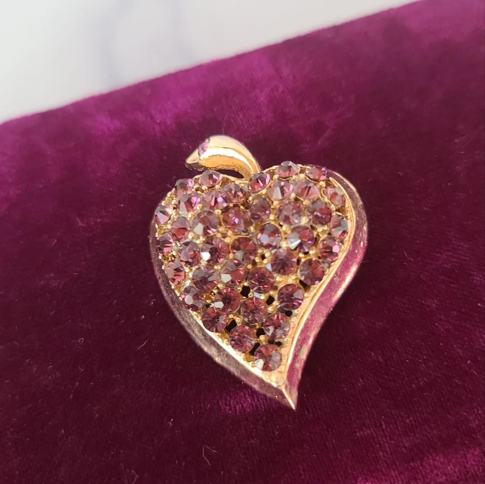 Rhinestone Apple Heart Brooch